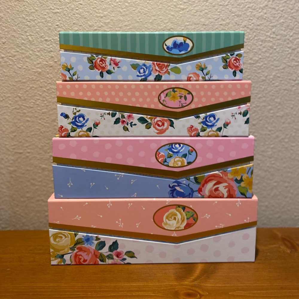 Spring Floral Nesting Boxes Set Of 4, Floral Stackable Decorative Storage Boxes